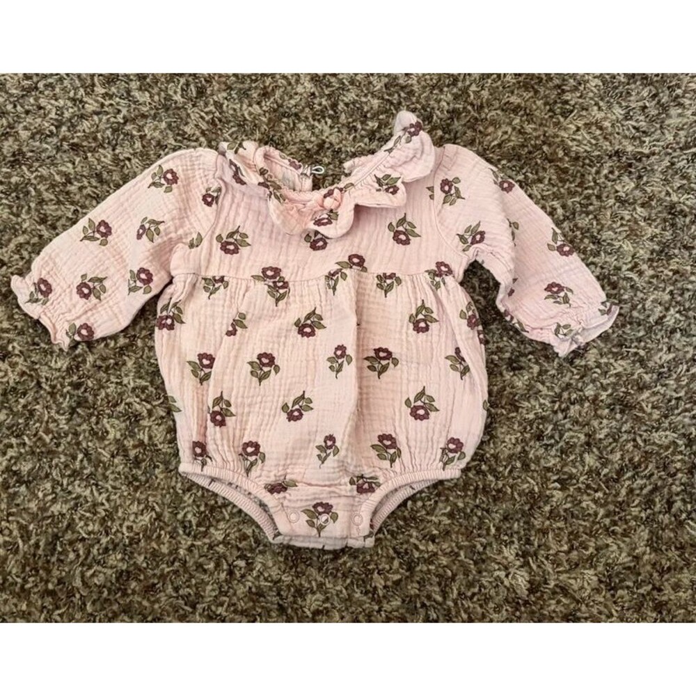 Organic Cotton Baby Girl Pink Floral Ruffle One Piece